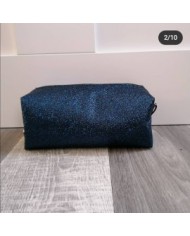 Trousse à maquillage en simili pailleté bleu nuit