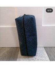 Trousse à maquillage en simili pailleté bleu nuit