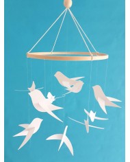 Mobile bébé 10 Oiseaux blancs et cercle bois 25 cm Mobile chambre d'enfant