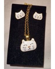 Parure "chat" doré et blanc