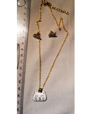 Parure "chat" doré et blanc