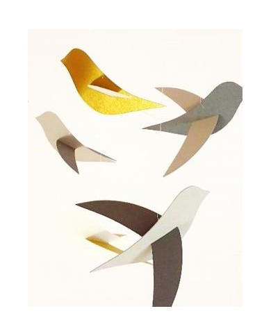 6 Oiseaux gris et or sur cercle en bois en papier recyclé Mobile pour berceau