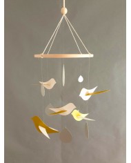 Mobile bébé 5 Oiseaux crème & or Gouttes argentées Décor au-dessus du lit de bébé Cadeau de naissance Mobile bébé 5 Oiseaux crème & or Gouttes argentées Décor au-dessus du lit de bébé Cadeau de naissance
