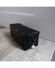 Trousse à maquillage en simili noir pailleté