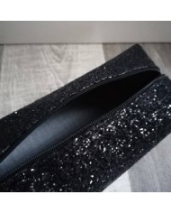 Trousse à maquillage en simili noir pailleté