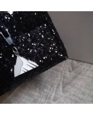 Trousse à maquillage en simili noir pailleté