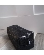 Trousse à maquillage en simili noir pailleté