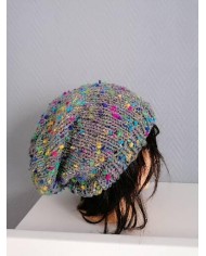 Bonnet slouchy en laine grise multicolore