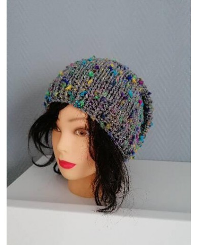 Bonnet slouchy en laine grise multicolore