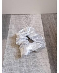 Chouchou en satin froissé argenté