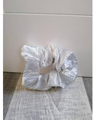 Chouchou en satin froissé argenté