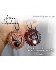 Amulette Hérisson en bois + pierre