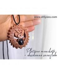 Amulette Hérisson en bois + pierre