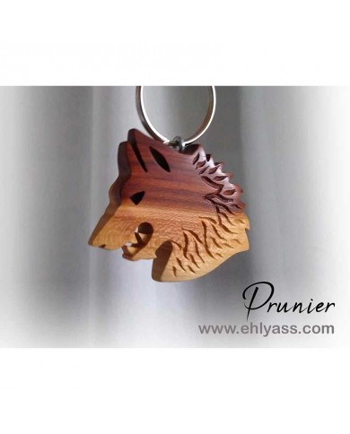 Porte-clé Loup grondant sculpté en bois massif