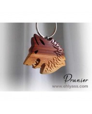 Porte-clé Loup grondant sculpté en bois massif