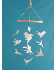Mobile pour bébé 15 Oiseaux blancs sur cercle en bois 20 cm