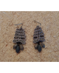 Boucles d’oreilles passementerie gris et pierre