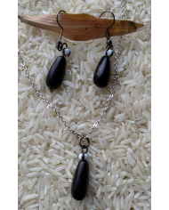 Parure collier bois d ébène et coquillage