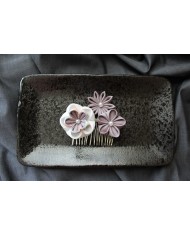 peigne floral "Jardin Zen" blanc et mauve