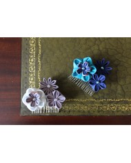 peigne floral "Jardin Zen" blanc et mauve