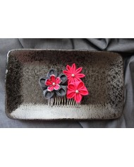 peigne floral "Jardin Zen"  rouge et noir