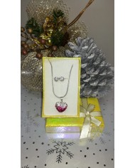 Parure Coeur collier et boucles d'oreilles : perles Swarovski - rosé