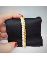 Bracelet Or/Blanc "Wedding" - tissé main perles Miyuki